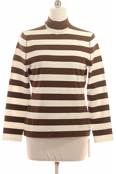 MARCCAIN Dámské Hnědo Bílé Pruhované Tričko S Rolákem Dlouhý Rukáv Basic Velikost L