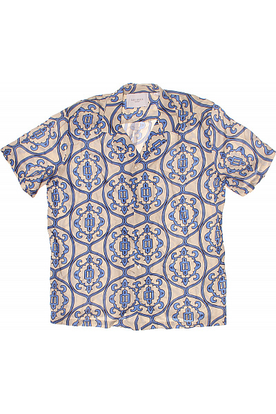 LES DEUX Pánská Letní Košile S Krátkým Rukávem Vzorovaná Modro-béžová Vel. L