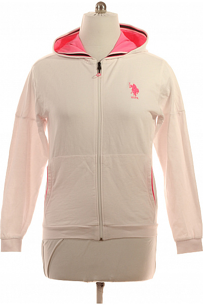 U.S.POLO ASSN. Dámská Růžová Mikina S Kapucí Na Zip S Výšivkou Bavlněná Sportovní Vel. L