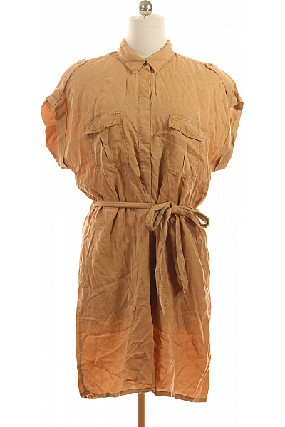 HM  Dámské košilové šaty krátké lyocellové s páskem khaki safari volné denní Vel. 42 | HM  | obrázek 2