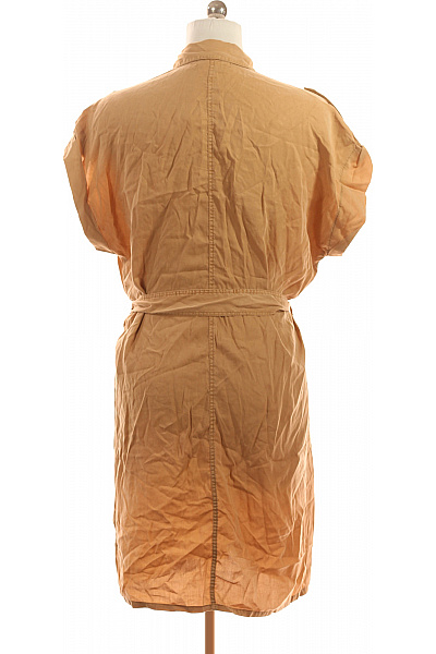 HM  Dámské košilové šaty krátké lyocellové s páskem khaki safari volné denní Vel. 42 | HM  | obrázek 3