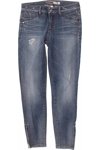 Dámské Modré Strečové Skinny Džíny Se Zipy A Seprané Vel. 28