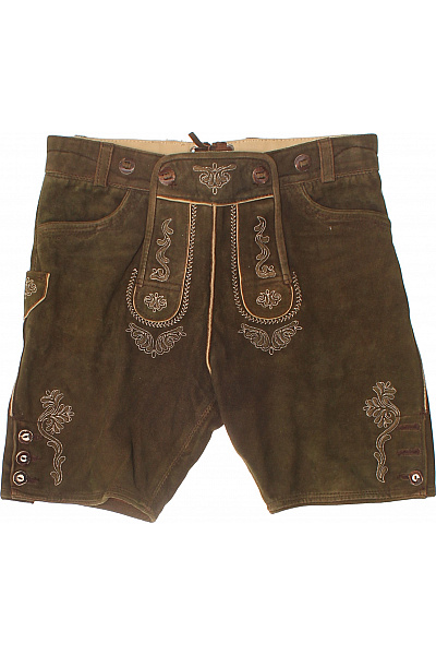 Dětské Kožené Kraťasy Hnědé Tradiční Vyšívané Krátké Velikost 164