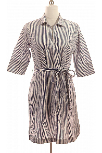 LAWRENCE GREY Dámské Košilové šaty S Páskem Proužkované Ke Kolenům Denní Vel. 42