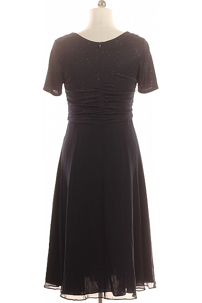 Vera Mont Třpytivé modré společenské šaty midi s krátkým rukávem a nabíraným výstřihem Vel. 42 | Vera Mont | obrázek 2