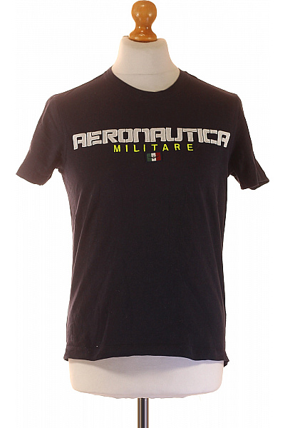 Aeronautica Militare Pánské Bavlněné Tričko Tmavě Modré S Krátkým Rukávem A Nápisem Velikost S