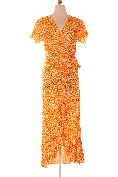 Dámské Zavinovací šaty S Krátkým Rukávem Květované Oranžové Letní Vel. M