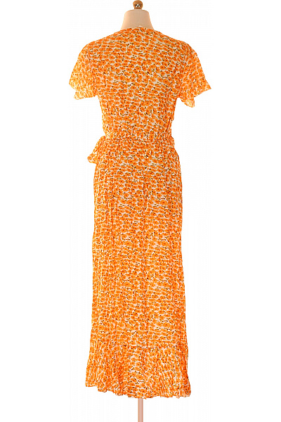 dámské zavinovací šaty s krátkým rukávem květované oranžové letní Vel. m | Unimoda | obrázek 2