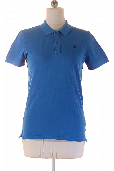 Scotch & Soda Dámské Bavlněné Modré Polo Tričko S Krátkým Rukávem A Výšivkou Velikost 16