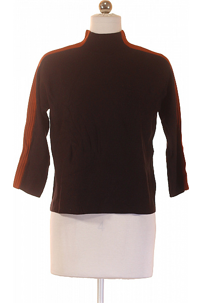 COMMA Dámská Viskózová Halenka Tmavě Hnědá Stojáček 3/4 Rukáv Podzimní Jarní Elegantní Pletená Velikost 32