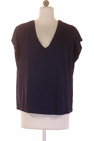 LAWRENCE GREY Dámské Modalové Tričko V-výstřih Krátký Rukáv Tmavě Modré Jednobarevné Basic Vel. S