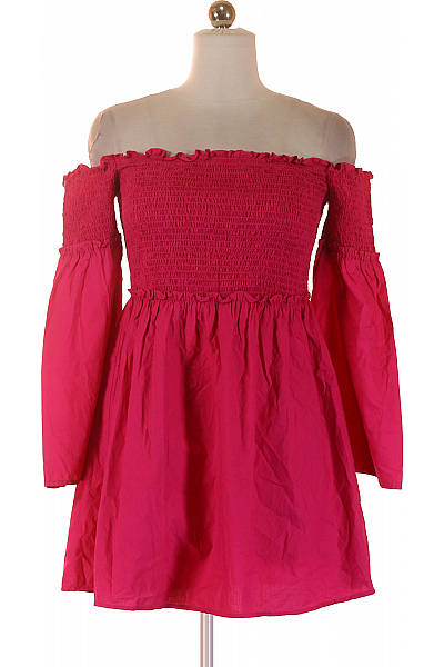 Růžové letní šaty odhalená ramena dlouhý rukáv volné tunikové Vel. XS | Unimoda | obrázek 2