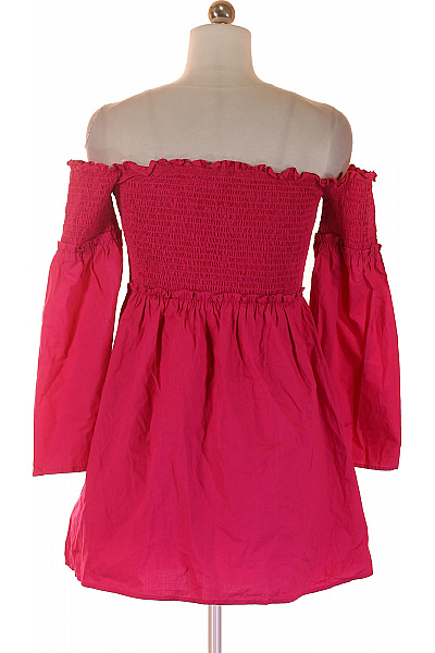 Růžové letní šaty odhalená ramena dlouhý rukáv volné tunikové Vel. XS | Unimoda | obrázek 3