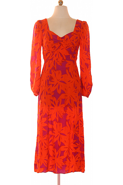 DIANE Von FURSTEBERG Oranžové Fialové Květy Midi šaty S Dlouhým Rukávem Velikost 2