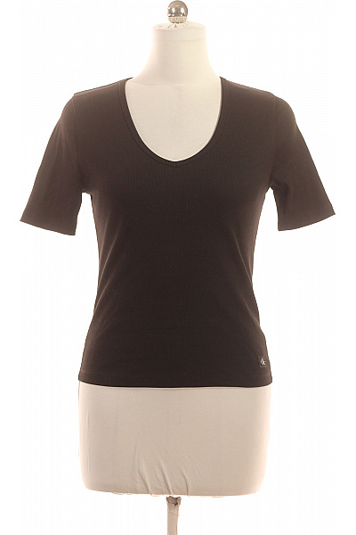 Calvin Klein Dámské Bavlněné žebrované Tričko černé Basic S Krátkým Rukávem V Výstřih Velikost L