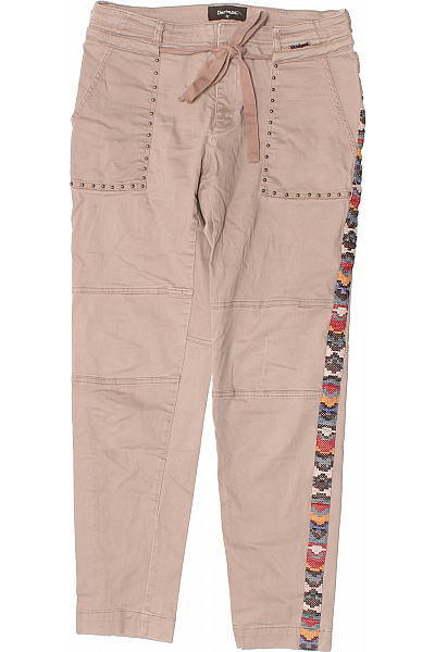 DESIGUAL Rovné kalhoty béžové s mašlí cvočky etno pruh ležérní pohodlné Vel. 36 | DESIGUAL | obrázek 2