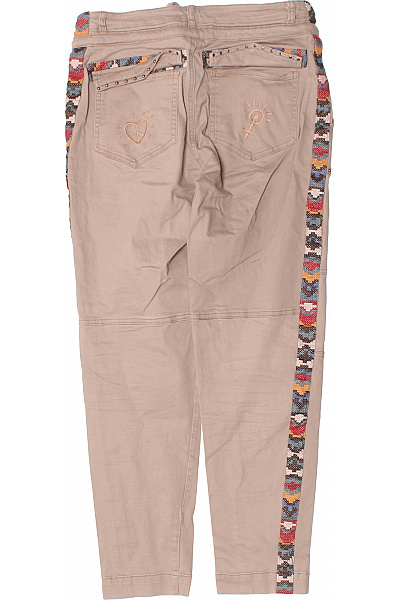 DESIGUAL Rovné kalhoty béžové s mašlí cvočky etno pruh ležérní pohodlné Vel. 36 | DESIGUAL | obrázek 3