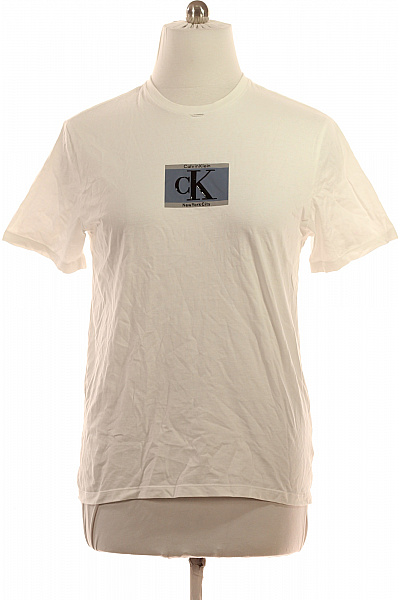 Calvin Klein Pánské Tričko Bílé S Krátkým Rukávem S Potiskem Basic Vel. L
