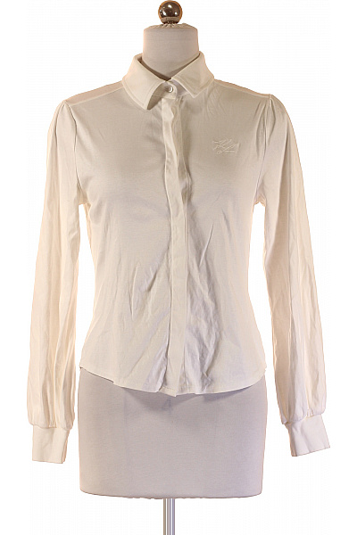 Karl Lagerfeld Bílá Bavlněná Košile S Dlouhým Rukávem A Výšivkou Elegantní Vel. XS