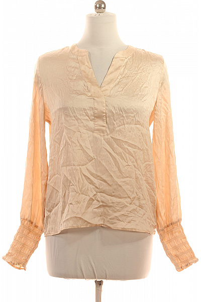 Tonno & Panna Hedvábná halenka béžová vrásčitá elegantní s dlouhým rukávem s výstřihem do V Velikost 42 | Tonno & Panna | obrázek 2