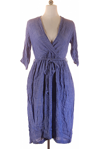 Closet Modré Viskózové Zavinovací šaty S Páskem Volnočasové Lněné Velikost UK 14