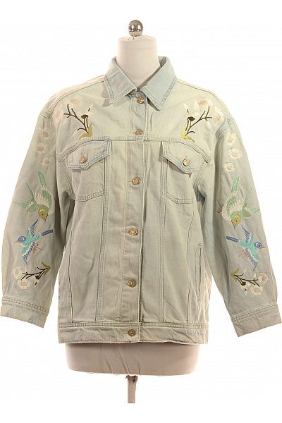 Dámská Světle Modrá Jeansová Bunda S Výšivkou Ptáků A Květin Oversize Vel. M