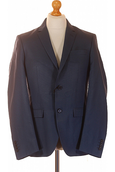 roberto cavalli Modré polyesterové společenské sako dvouřadé vypasované struktura moderní Velikost 50 | roberto cavalli | obrázek 2