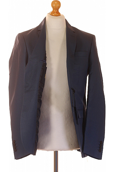 roberto cavalli Modré polyesterové společenské sako dvouřadé vypasované struktura moderní Velikost 50 | roberto cavalli | obrázek 4