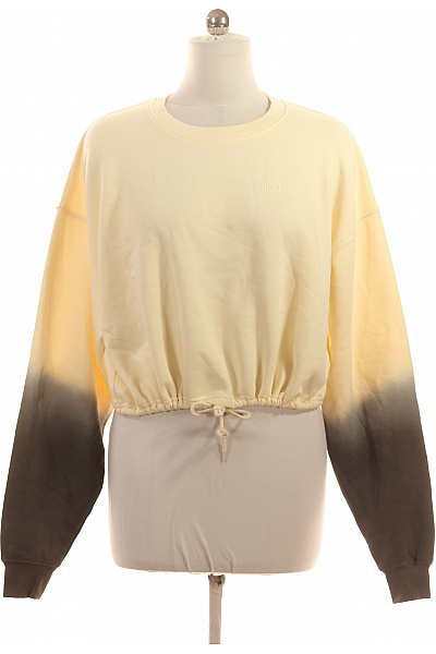 Dámská bavlněná crop mikina žlutá tie-dye se stahováním Vel. 40 | Unimoda | obrázek 2