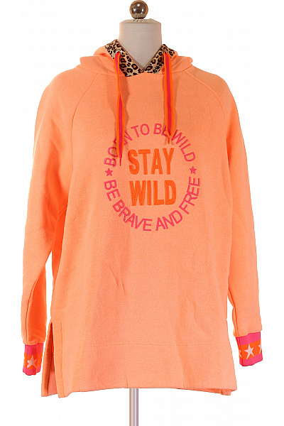 Zwillingsherz Dámská Oranžová Bavlněná Polyesterová Mikina S Kapucí A Potiskem Oversized Streetwear Vel. As/m