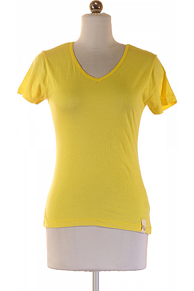 Dámské žluté bavlněné modalové tričko basic V-výstřih krátký rukáv Vel. S | Unimoda | obrázek 2