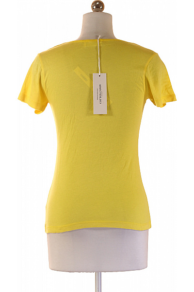 Dámské žluté bavlněné modalové tričko basic V-výstřih krátký rukáv Vel. S | Unimoda | obrázek 3