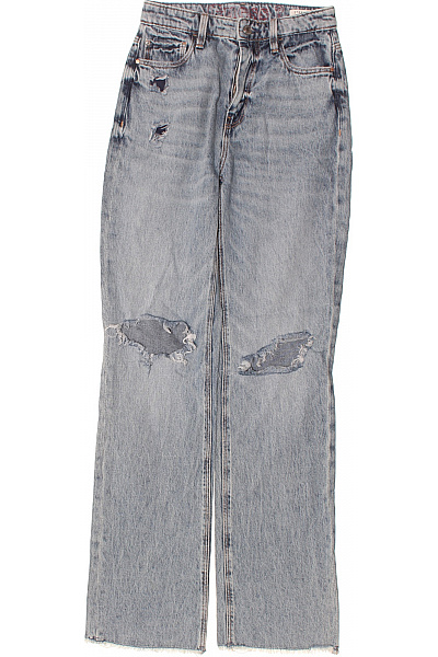 Guess Dámské Modré Seprané Džíny S Dírami A Roztřepenými Nohavicemi Vel. 25