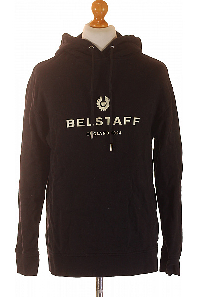 Belstaff Pánská Bavlněná černá Mikina S Kapucí Přes Hlavu Streetwear Velikost L