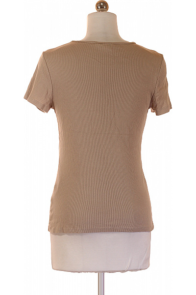 HM  Dámské béžové basic tričko s krátkým rukávem a kulatým výstřihem jednoduché Vel. XS | HM  | obrázek 3