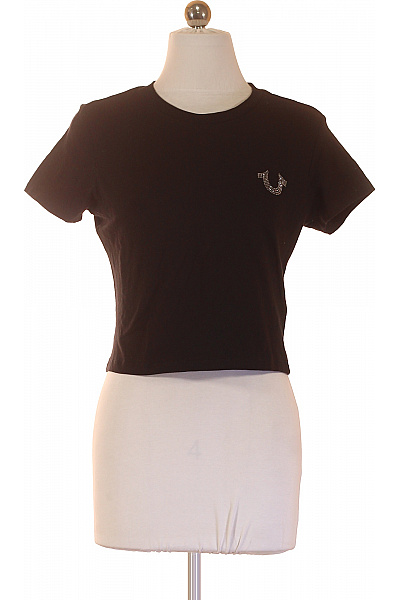 True Religion Dámské černé Tričko S Krátkým Rukávem A Výšivkou Crop Top Velikost S