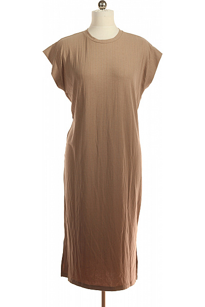 AWARE Hnědé žebrované šaty Tričkové Midi S Rozparkem Volnočasové Letní Velikost M