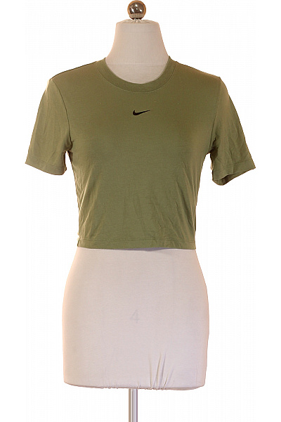Nike Zelené Tričko Krátký Rukáv Crop Top Jednobarevné Basic Velikost S