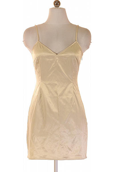 dámské šaty na ramínka saténové mini společenské béžové Vel. S | Unimoda | obrázek 2
