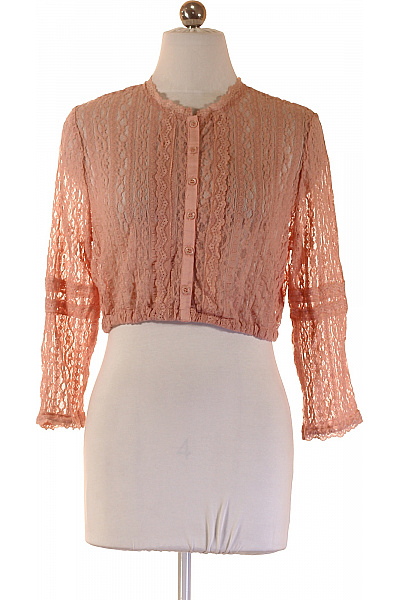 Růžová Krajková Halenka S Krátkým Rukávem Crop Propínací Romantická Velikost 42