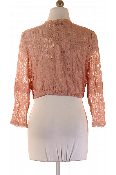 růžová krajková halenka s krátkým rukávem crop propínací romantická Velikost 42 | Unimoda | obrázek 2