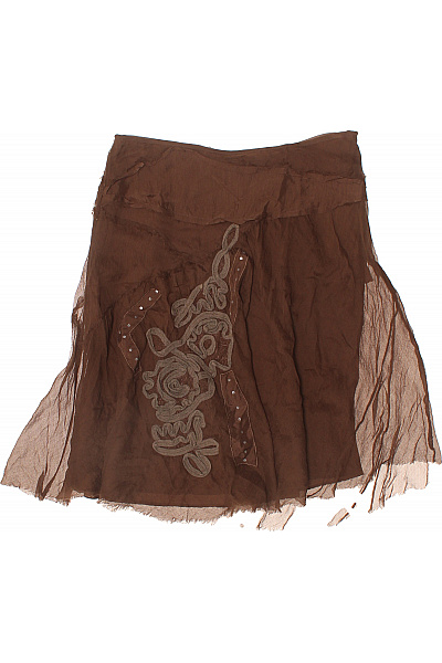 Essentiel Dámská hnědá hedvábná sukně s výšivkou asymetrická průsvitná Vel. 36 | Essentiel | obrázek 2