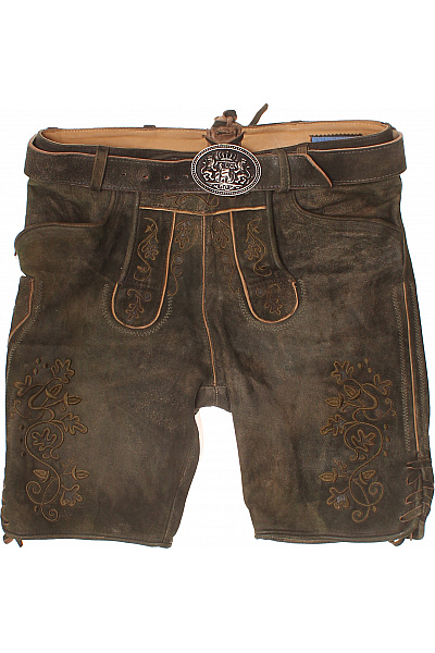 Trachtenmanufaktur Pánské Kožené Kraťasy S Kapsami A Potiskem Vintage Velikost 50