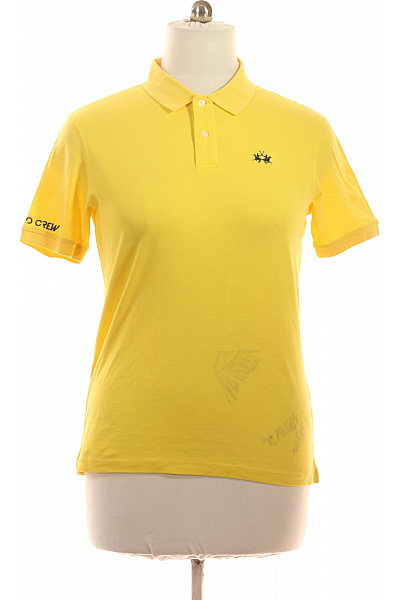 La Martina Pánské žluté Bavlněné Polo Tričko S Krátkým Rukávem A Nápisem Velikost L