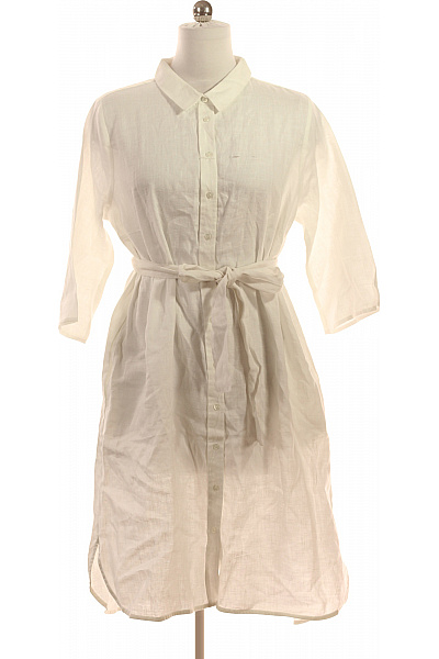 IN LINEA Lněné Košilové šaty S Páskem Bílé Vel. EU 42
