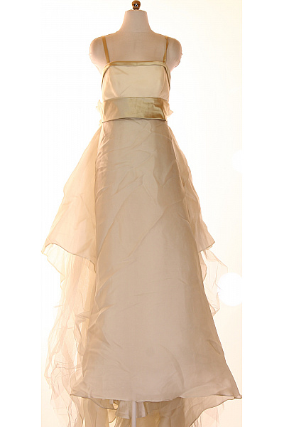 Dámské Hedvábné Šaty Dlouhé Béžové Elegantní Společenské Na Ramínka Vrstvené Vel. 44