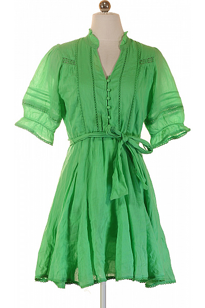 neo noir Zelené bavlněné šaty s krátkým rukávem a páskem letní boho Velikost 34 | neo noir | obrázek 2