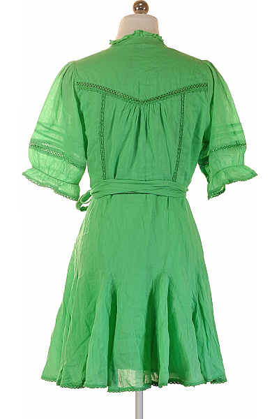 neo noir Zelené bavlněné šaty s krátkým rukávem a páskem letní boho Velikost 34 | neo noir | obrázek 3