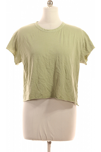 LOVE JOY VICTORY Dámské Bavlněné Crop Top Zelené Basic S Krátkým Rukávem Vel. EU XS