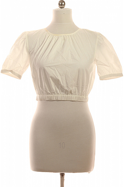 STEFANEL Bílá Halenka Krátký Rukáv Crop Bavlna S Gumou V Pase Velikost 38